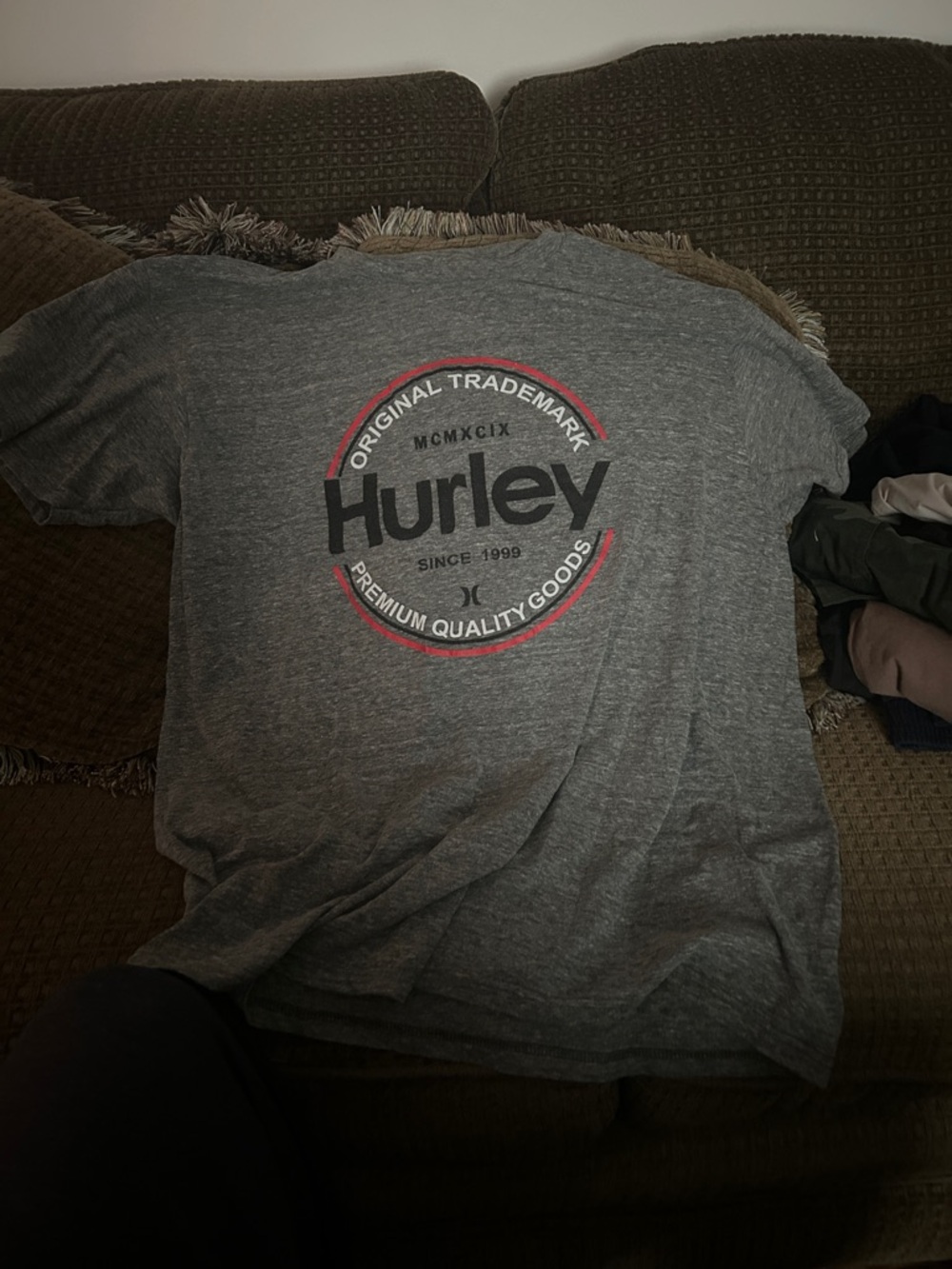 Hurley Gray Graphic Circle Logo Tee with Red Accents